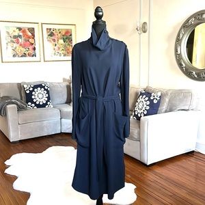 BECKEN Navy Blue Satin Crepe Midi Dress